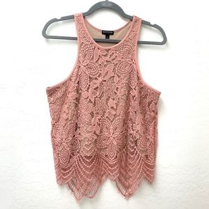 NWOT EXPRESS pink lace overlay racerback t…